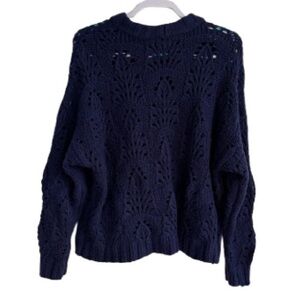 Aerie Navy Crochet Oversized Crew Neck Sweater Size Small